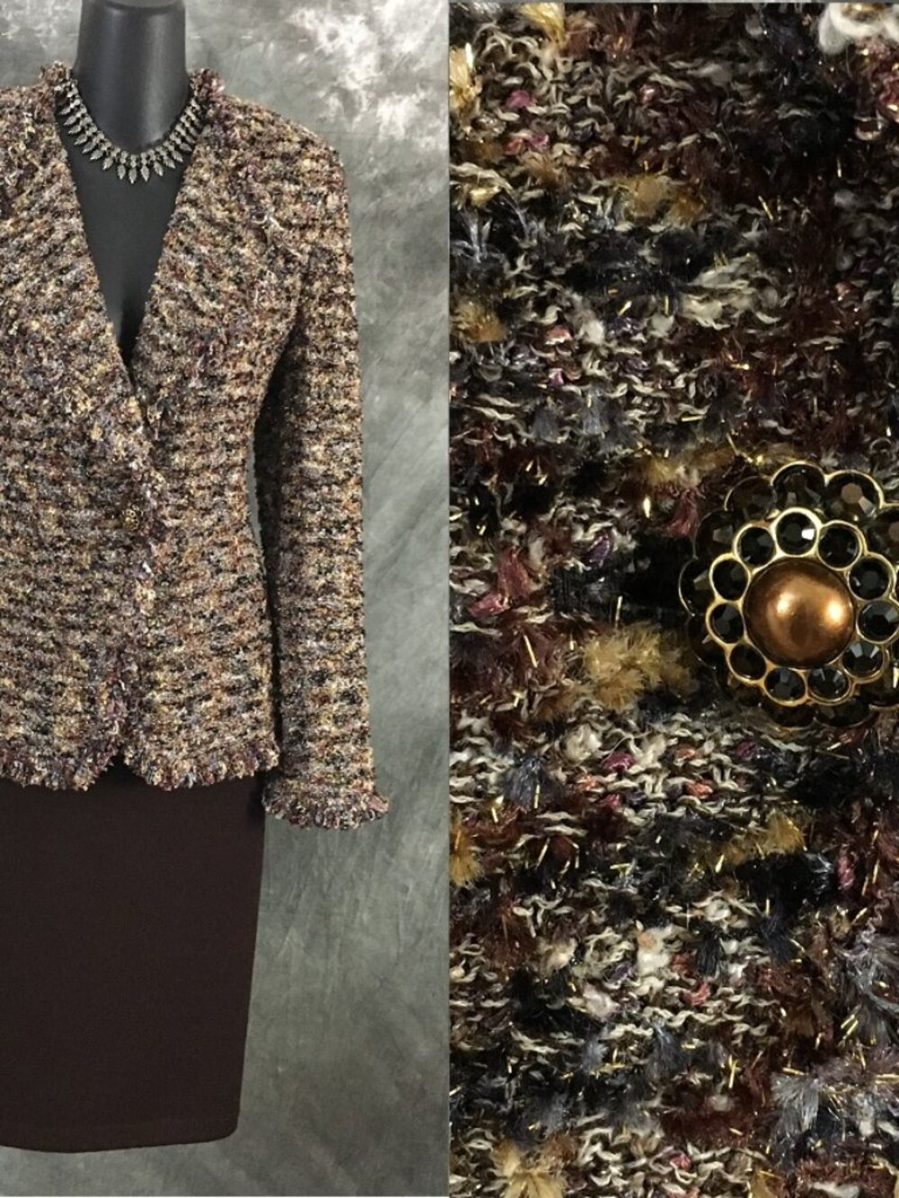 NWT NEW BEAUTIFUL St John couture knit mahogany multi jacket skirt suit size 6